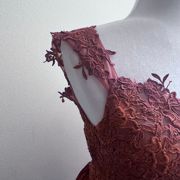 NWT Women's Copper Lace Off-Shoulder High Slit Prom Bridesmaid Dress Size S - Picture 5 of 10